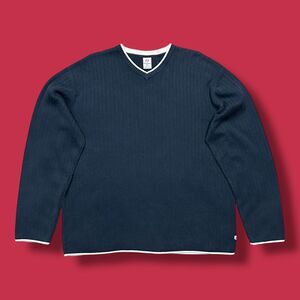 Vintage Anchor Blue y2k Sweater Vneck Pullover Acrylic Cotton Blend Blue Mens XL